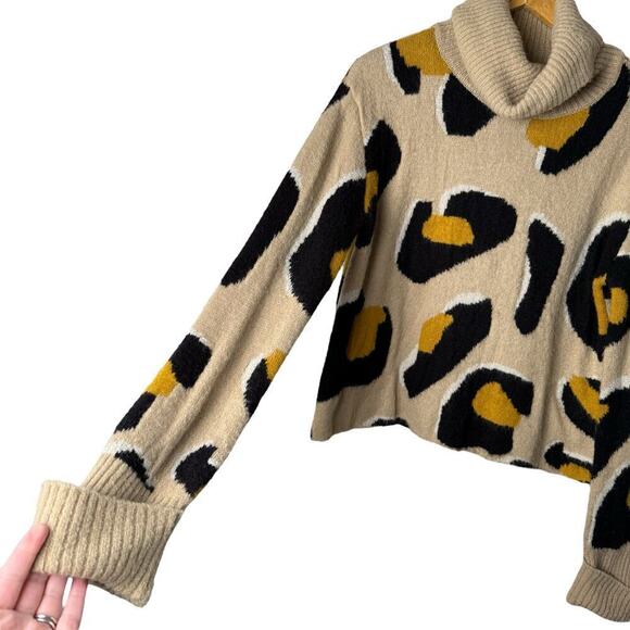 Anthropologie Moth Georgia Leopard Print Turtleneck Sweater Tan Black, Size XS - Picture 9 of 12